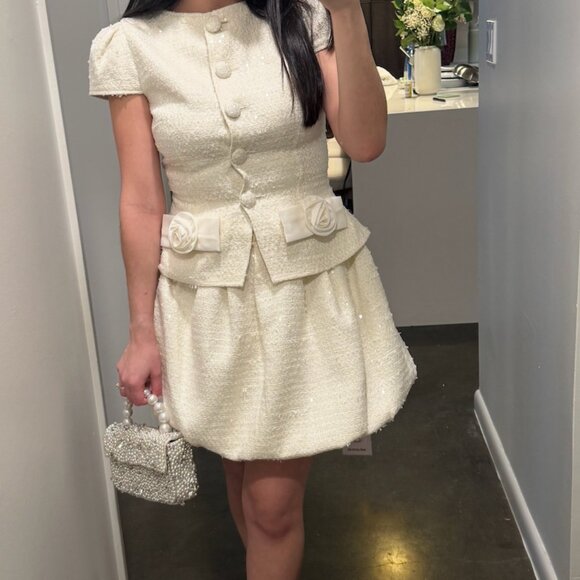 Self-Portrait Boucle Bow Detail Mini Dress (BRIDAL) Size 4 - Picture 7 of 7